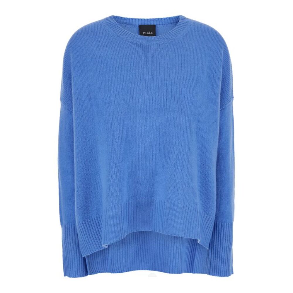 Plain Women Light Blue Oversized Crewneck Sweater In Cashmere Woman